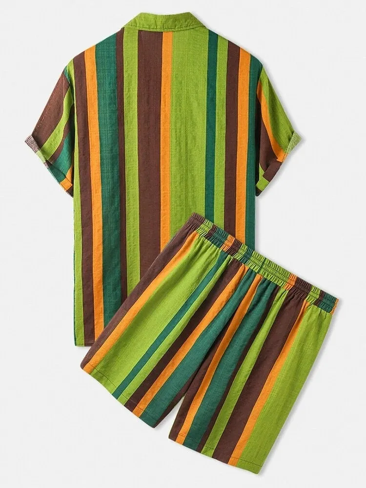 Outfits Sets Colorful Striped Short Sleeve