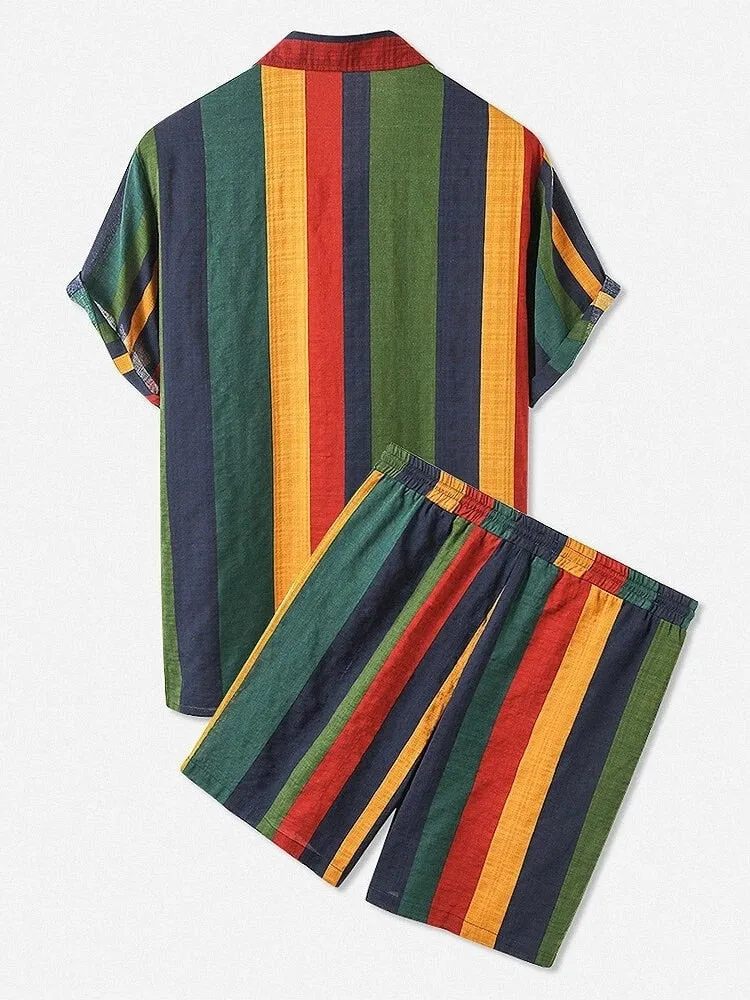 Outfits Sets Colorful Striped Short Sleeve