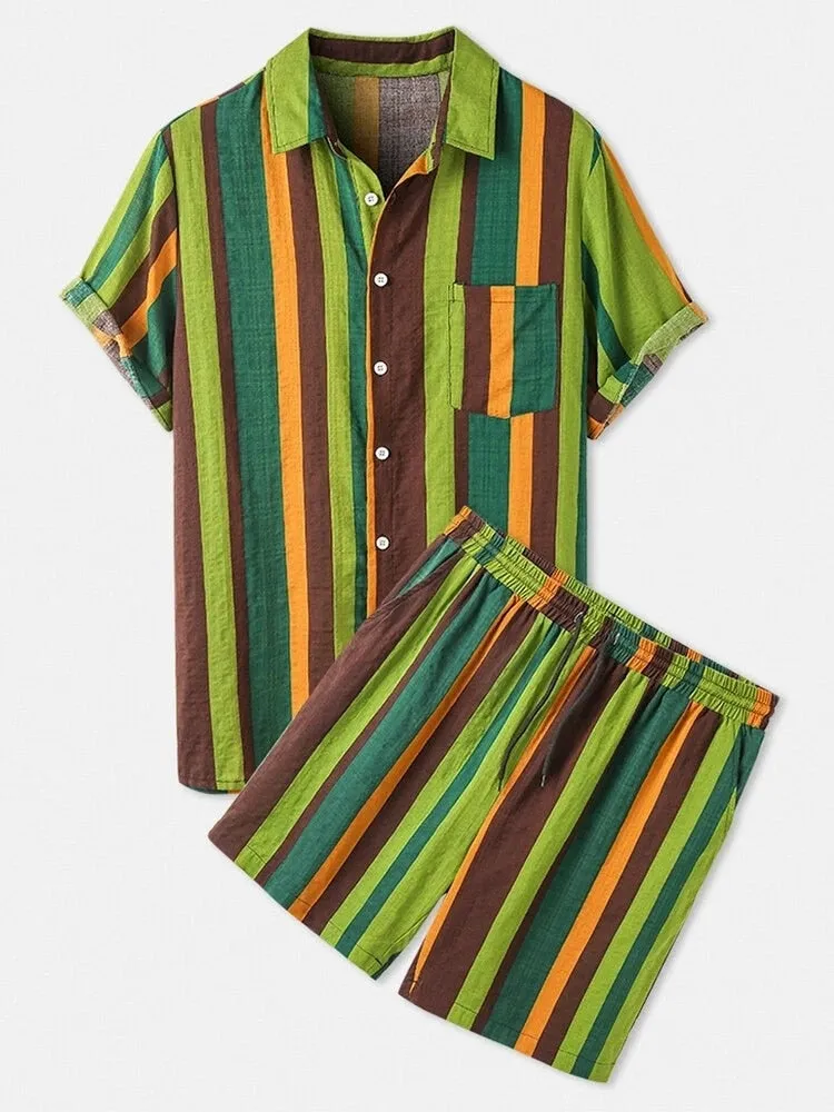 Outfits Sets Colorful Striped Short Sleeve