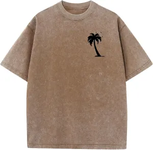Oversize Palm Tree Graphic T-Shirts for Men Short Sleeve Summer Vacation Shirts Cotton Vintage Washed Workout Tee Tops