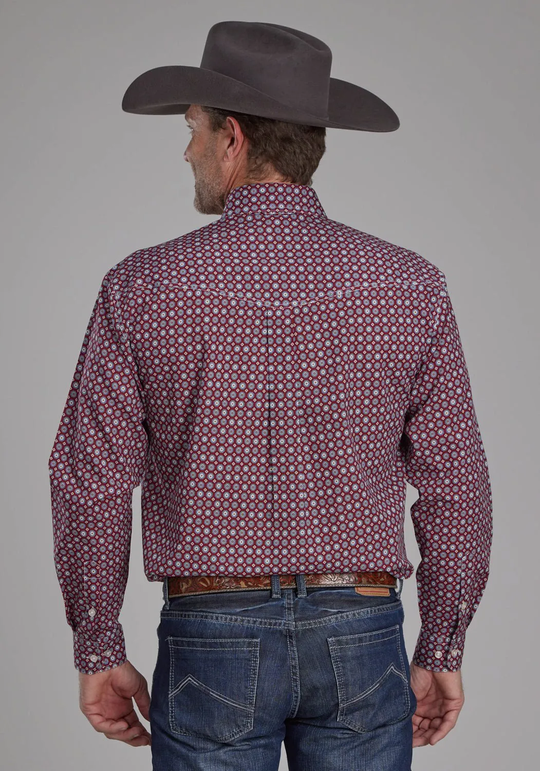 Roper Mens Highway Foulard Red 100% Cotton Btn L/S Shirt Weekend Outfit
