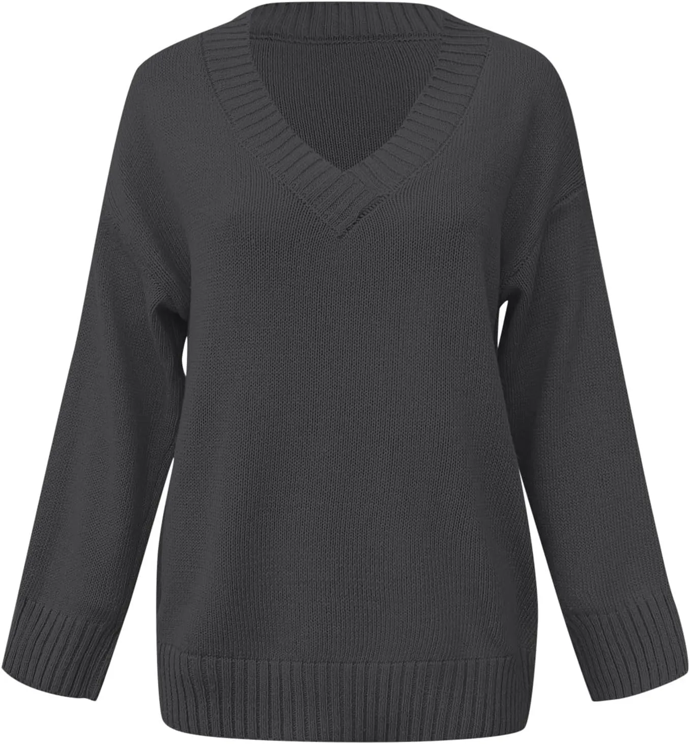 Oversized Sweaters for Women Sexy Deep V Neck Long Sleeve Cable Knit Sweater Loose Jumper Tunic Pullover Tops 2024