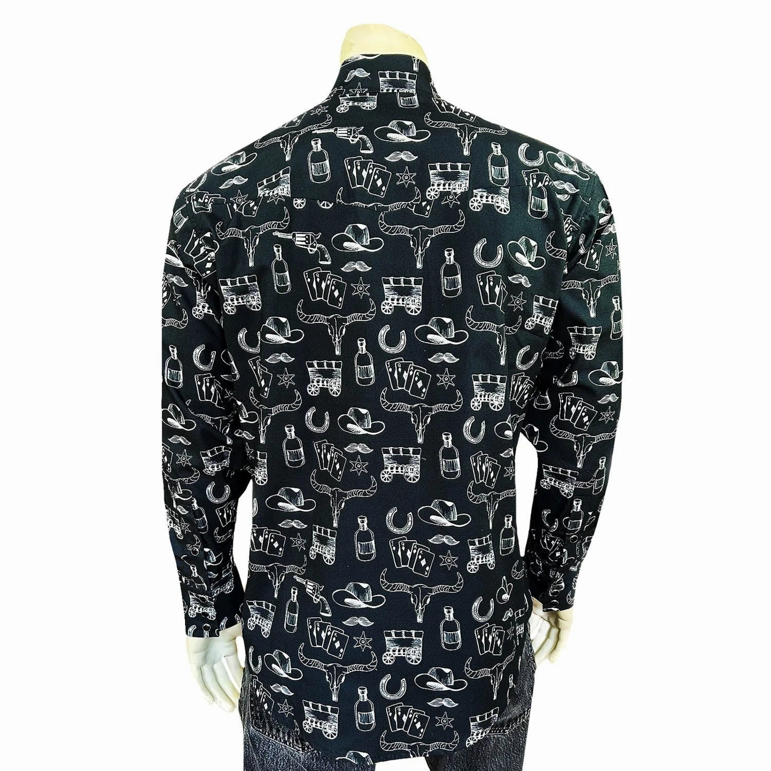 Rockmount Mens Hat and Horseshoe Cards Black 100% Cotton L/S Shirt Easy Wear