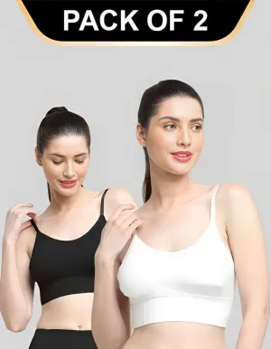 Padded & No Wire Dry Fit Solid Comfort Workout Bra for Women (Pack of 2)