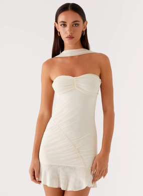 Pari Open Back Mini Dress - Ivory Leather Accent Pari Open Back Mini Dress - Ivory Evening Motion Airy Fabric