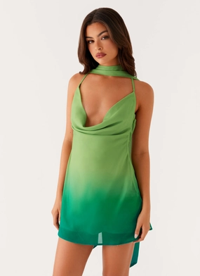 Parma Mini Dress - Green Ombre Bold Outfit Floral Swing Parma Mini Dress - Green Ombre