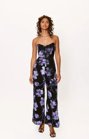 Party Ready Venina Jumpsuit in Navy Two Tone Vining Buds Fashionable Design Sleek Fit Venina Jumpsuit in Navy Two Tone Vining Buds