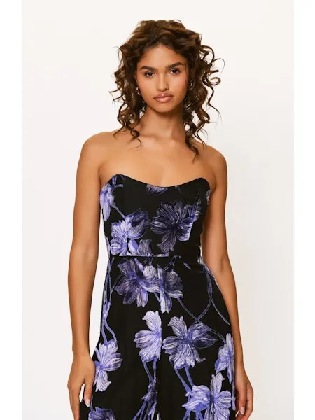 Feminine Mood Airy Movement Venina Jumpsuit in Navy Two Tone Vining Buds