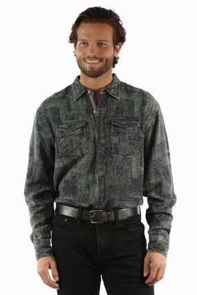 Party Perfect Scully Mens Signature Crack Wash Forest 100% Cotton L/S Shirt Minimalist Closure Fashion Essential Scully Mens Signature Crack Wash Forest 100% Cotton L/S Shirt