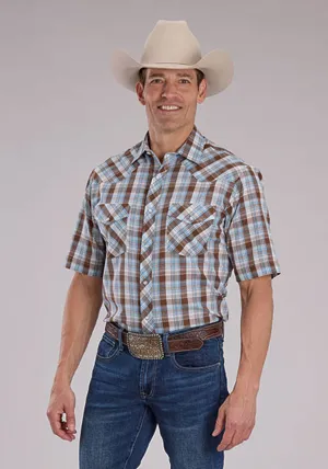 Pastel Shade Roper Mens 2483 Western Plaid Cocoa/Sky Blue Cotton Blend S/S Shirt Roper Mens 2483 Western Plaid Cocoa/Sky Blue Cotton Blend S/S Shirt Anti Pilling Treatment