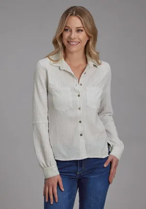 Pastel Shade Roper Womens 2196 Moss Stripe Cream Polyester L/S Blouse Roper Womens 2196 Moss Stripe Cream Polyester L/S Blouse Sleek Fit