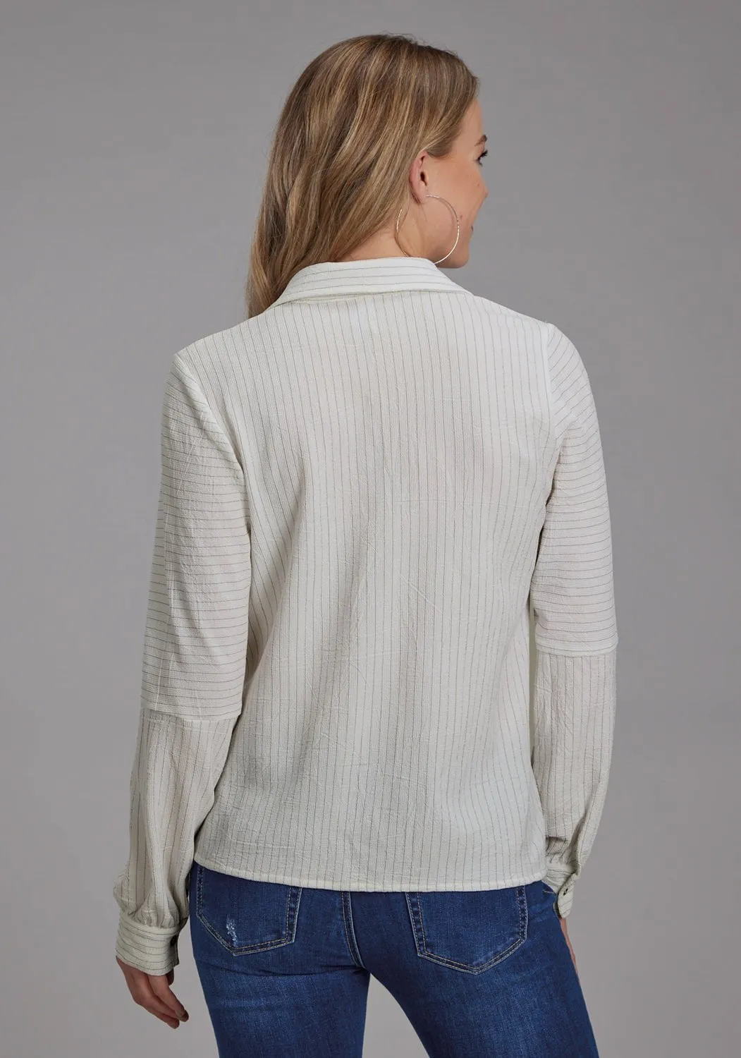 Comfortable fit Roper Womens 2196 Moss Stripe Cream Polyester L/S Blouse