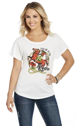 Patchwork Design Cowgirl Up Womens Take Me To The Rodeo White 100% Cotton S/S T-Shirt Minimalist Style Cowgirl Up Womens Take Me To The Rodeo White 100% Cotton S/S T-Shirt