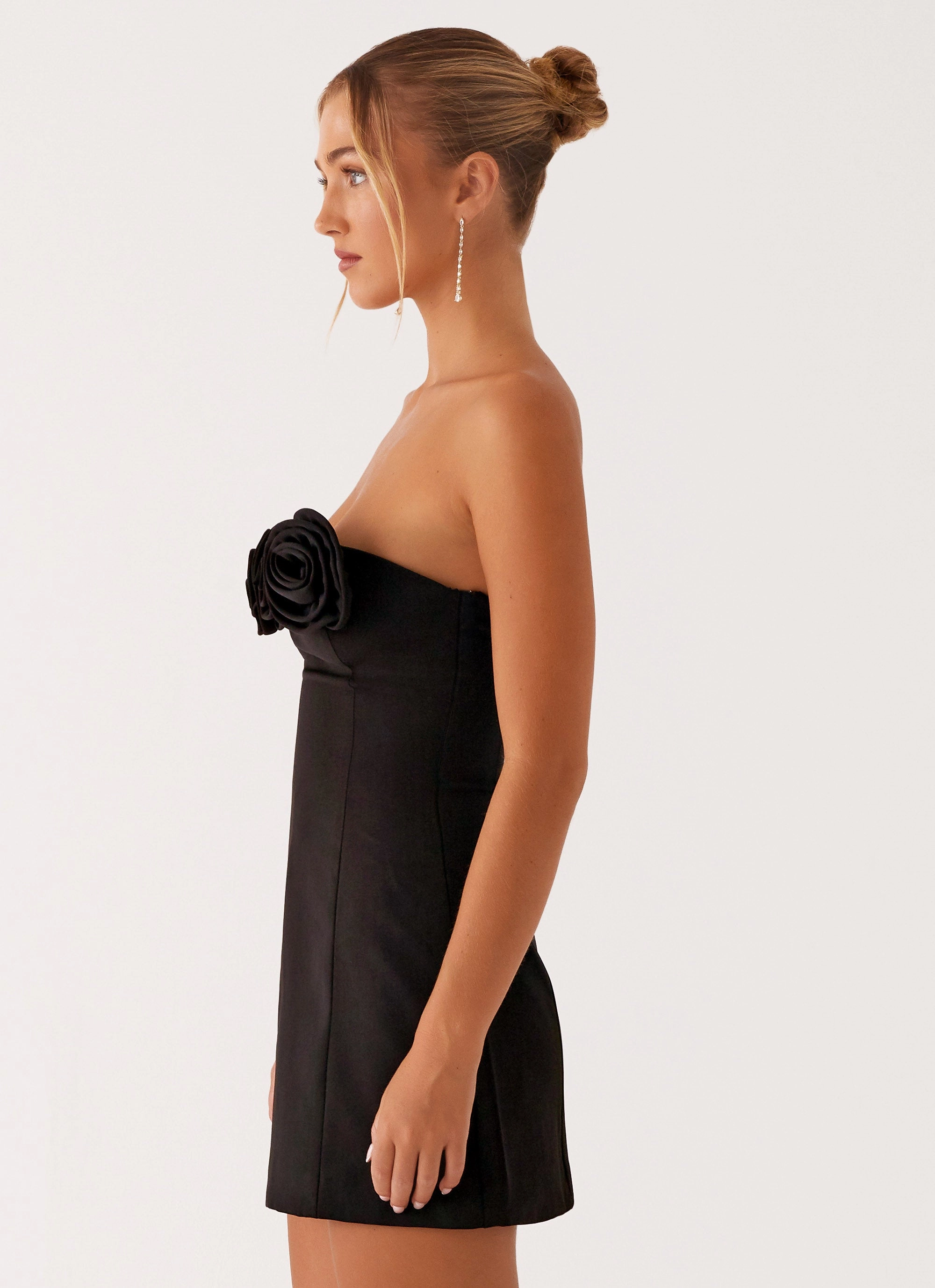 Patsie Strapless Mini Dress - Black Gathered-Detail Smocked-Detail