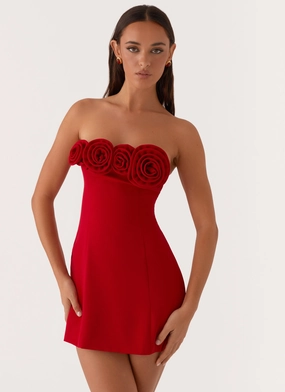Patsie Strapless Mini Dress - Red Flattering Layers Trendy And Comfortable Patsie Strapless Mini Dress - Red