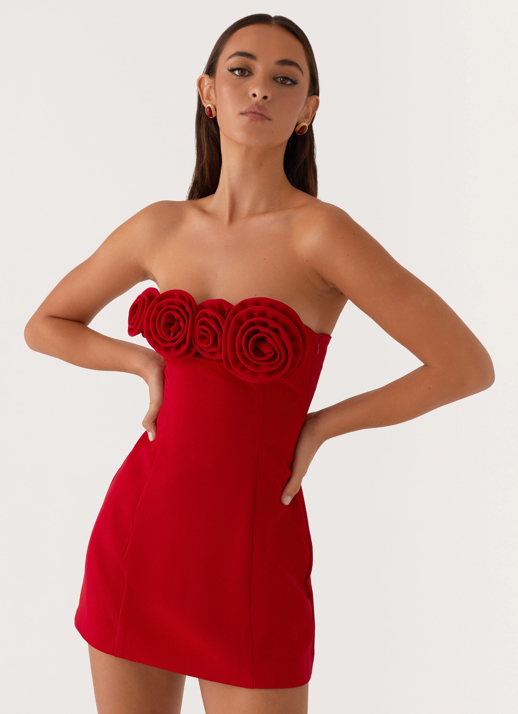 Patsie Strapless Mini Dress - Red NonChafeSeams