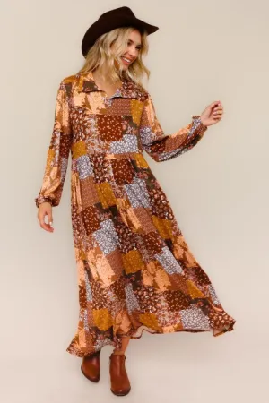 Pearl Finish Fit And Flare Maxi Patchwork Print Dress Fit And Flare Maxi Patchwork Print Dress Casual Layers