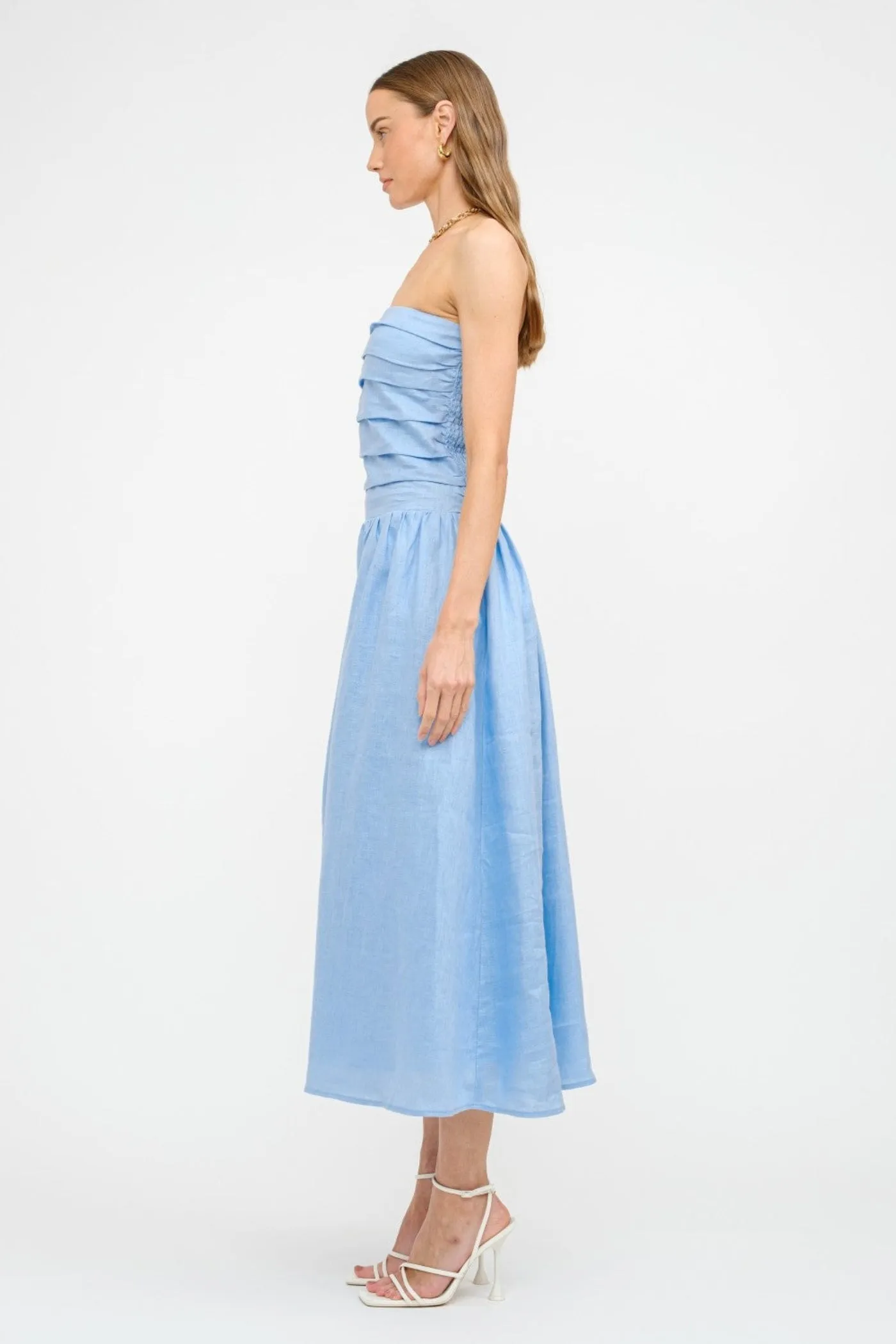 PENELOPE LINEN STRAPLESS MIDI DRESS Perfect Waist
