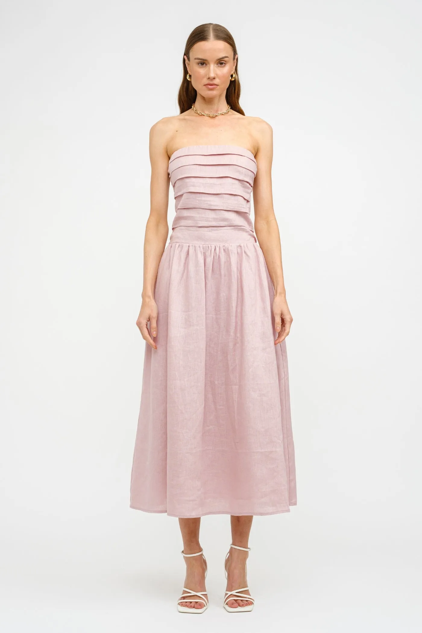 PENELOPE LINEN STRAPLESS MIDI DRESS Detachable-Detail