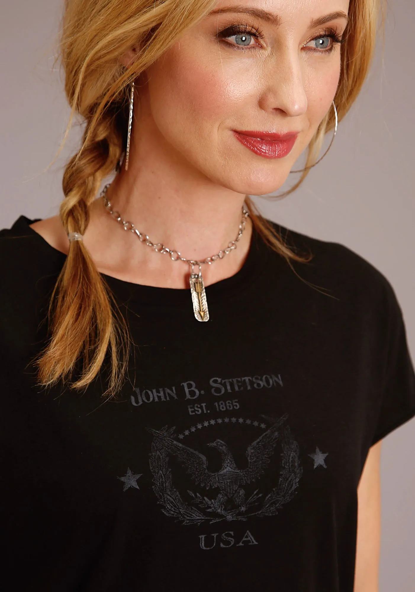 Stetson Womens Black 100% Cotton Eagle Usa S/S T-Shirt Lightweight Wear