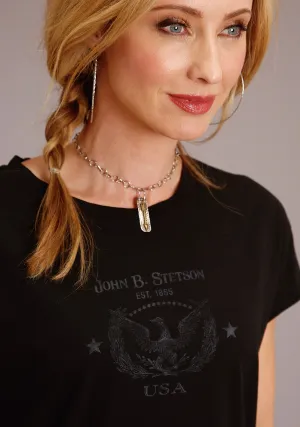 Perfect Comfort Stetson Womens Black 100% Cotton Eagle Usa S/S T-Shirt Seamless Shoulder Construction Stetson Womens Black 100% Cotton Eagle Usa S/S T-Shirt