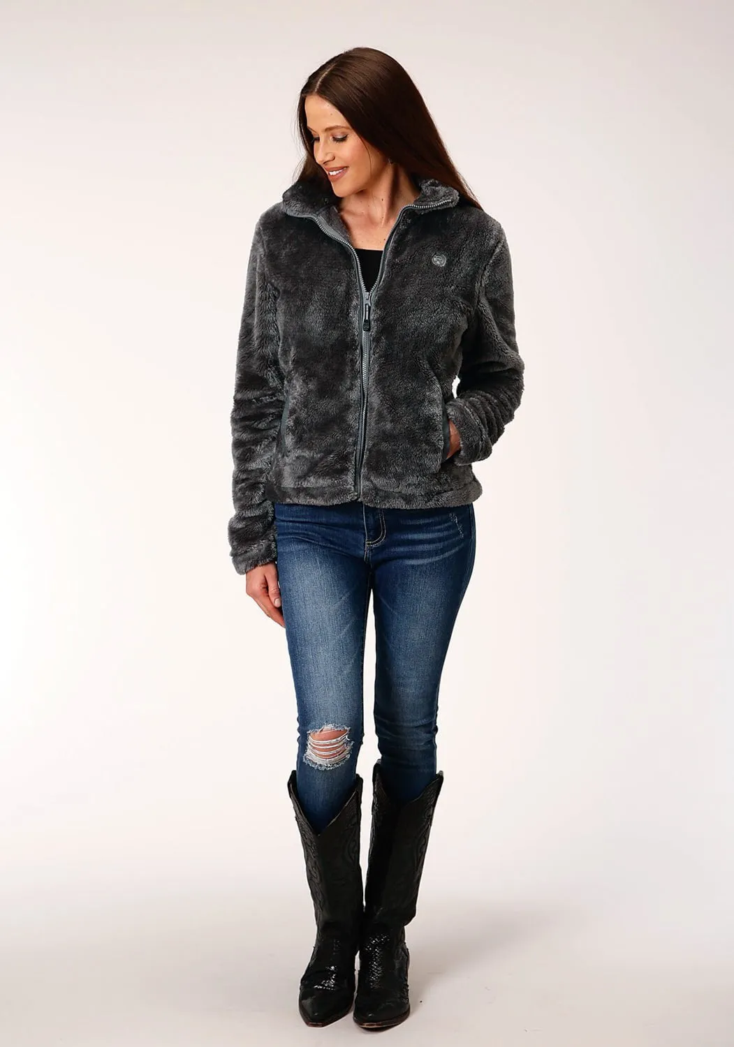 Active Touch Roper Womens Charcoal Grey Polyester Fuzzy Fleece Jacket