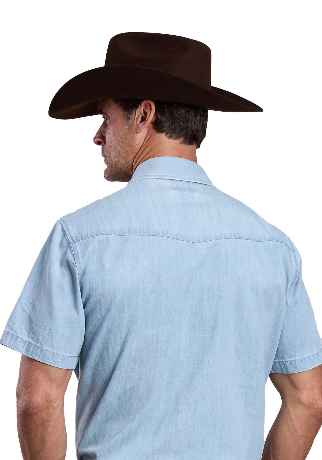 Stretchable Material Trendy Outfit Stetson Mens Lightweight Chambray Blue 100% Cotton S/S Shirt