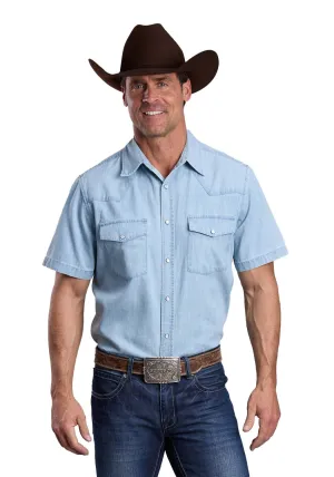 Perfect Fit Stetson Mens Lightweight Chambray Blue 100% Cotton S/S Shirt Stetson Mens Lightweight Chambray Blue 100% Cotton S/S Shirt Weekend Adventure