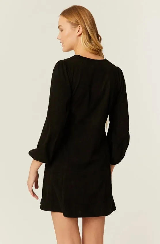 Chilly Comfort Corduroy Short Dress in Black