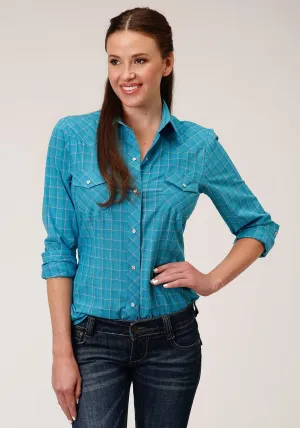 Perfect for Layering Roper Womens 55/45 Windowpane Turquoise Cotton Blend L/S Shirt Roper Womens 55/45 Windowpane Turquoise Cotton Blend L/S Shirt Urban Edge Ergonomic Back Panel