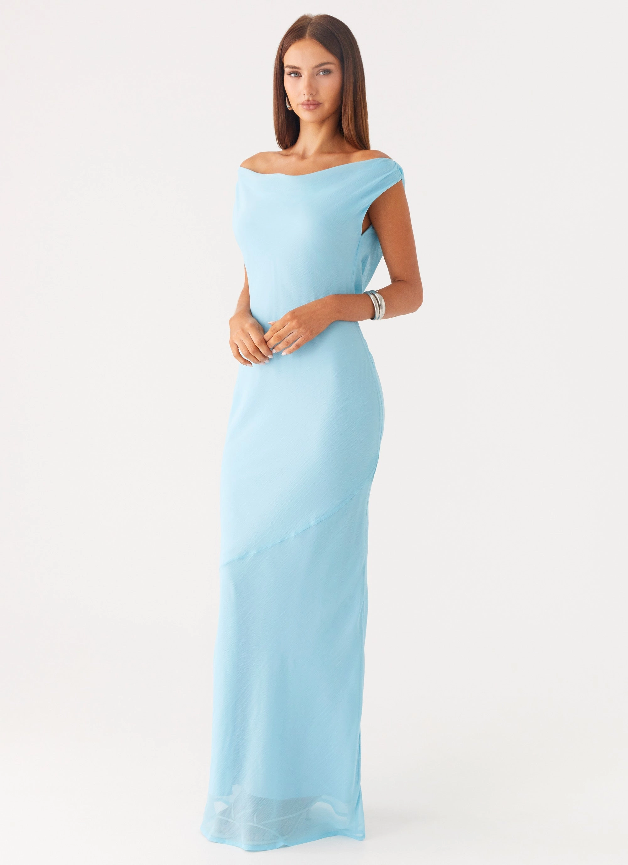 Flattering Waist Design Calm Grace Brittany Chiffon Maxi Dress - Turquoise