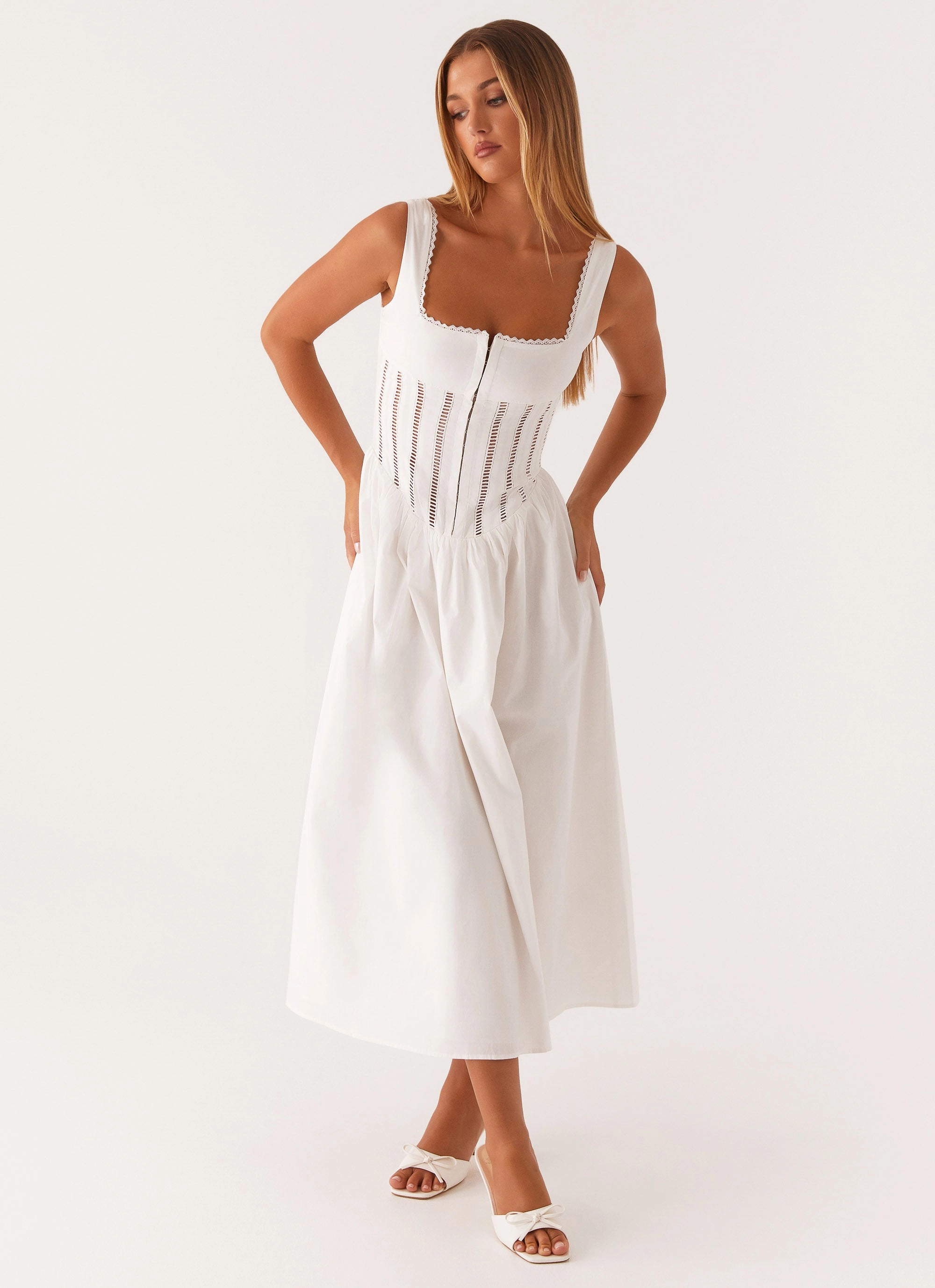 Chic Direction Easy Going Waiting On You Midi Dress - White