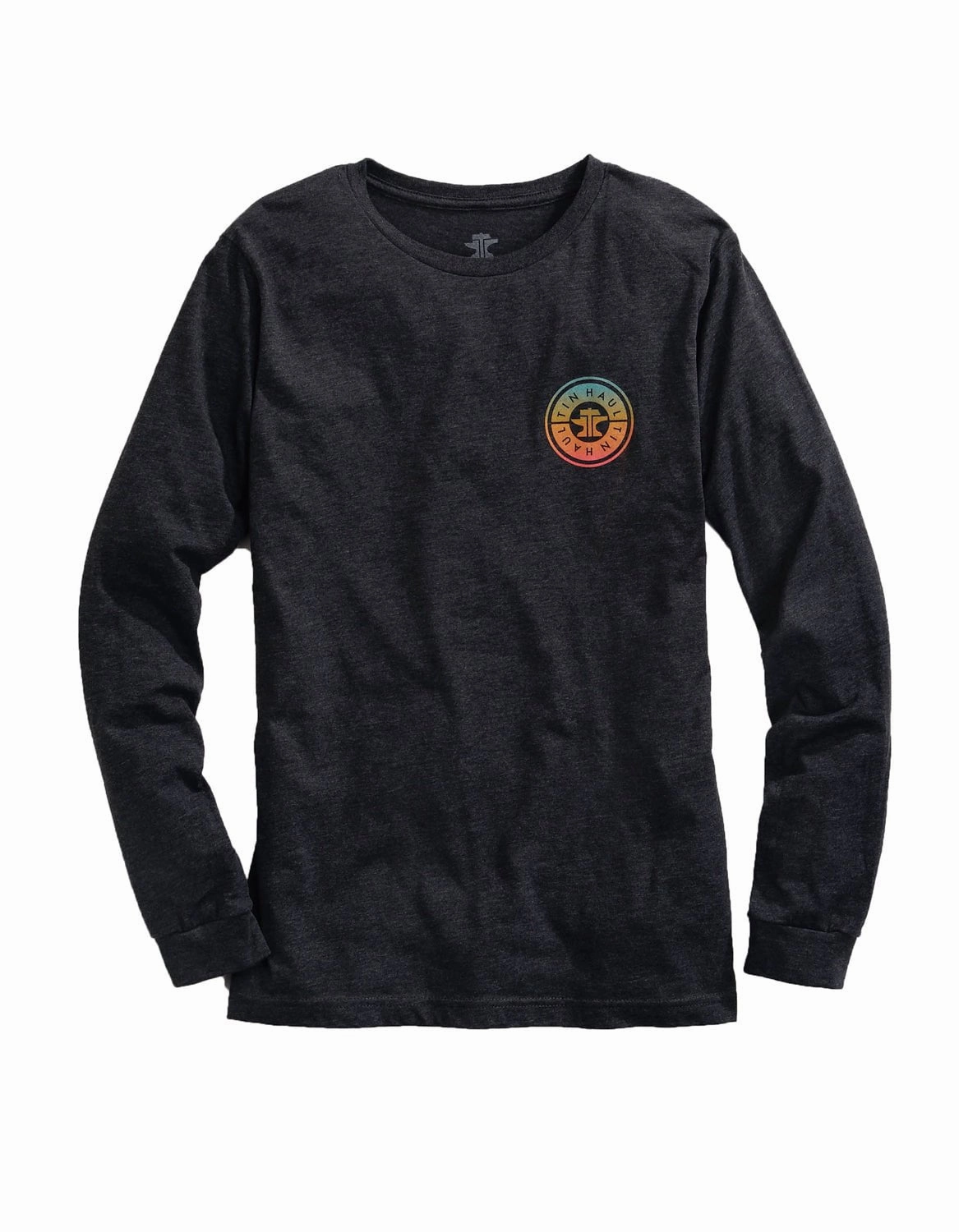 Tin Haul Mens Gray Cotton Blend Ombre Circle Logo L/S T-Shirt Thermal Regulation Fabric