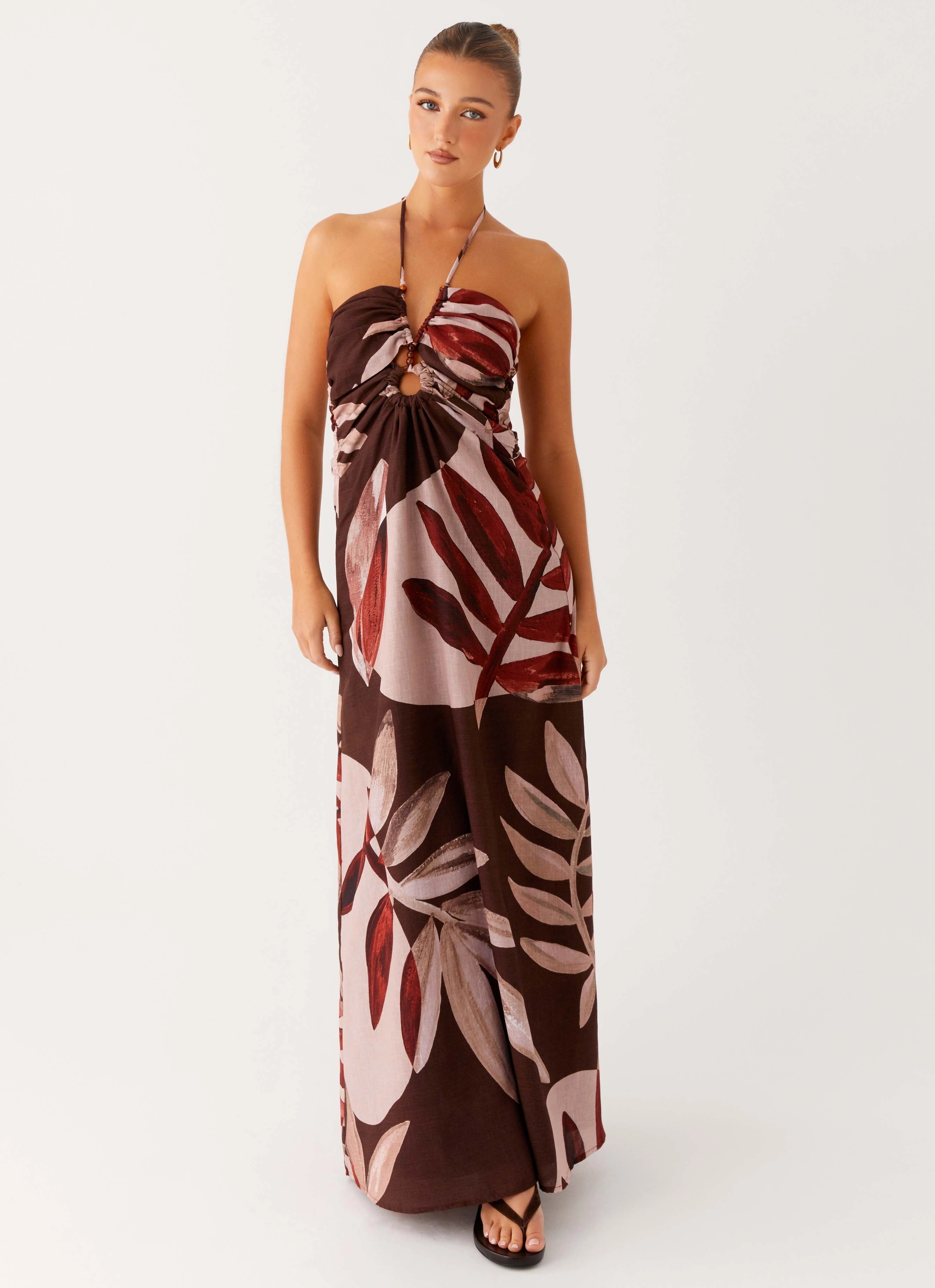 Comfort Fit Ramona Linen Maxi Dress - Cinnamon Palm