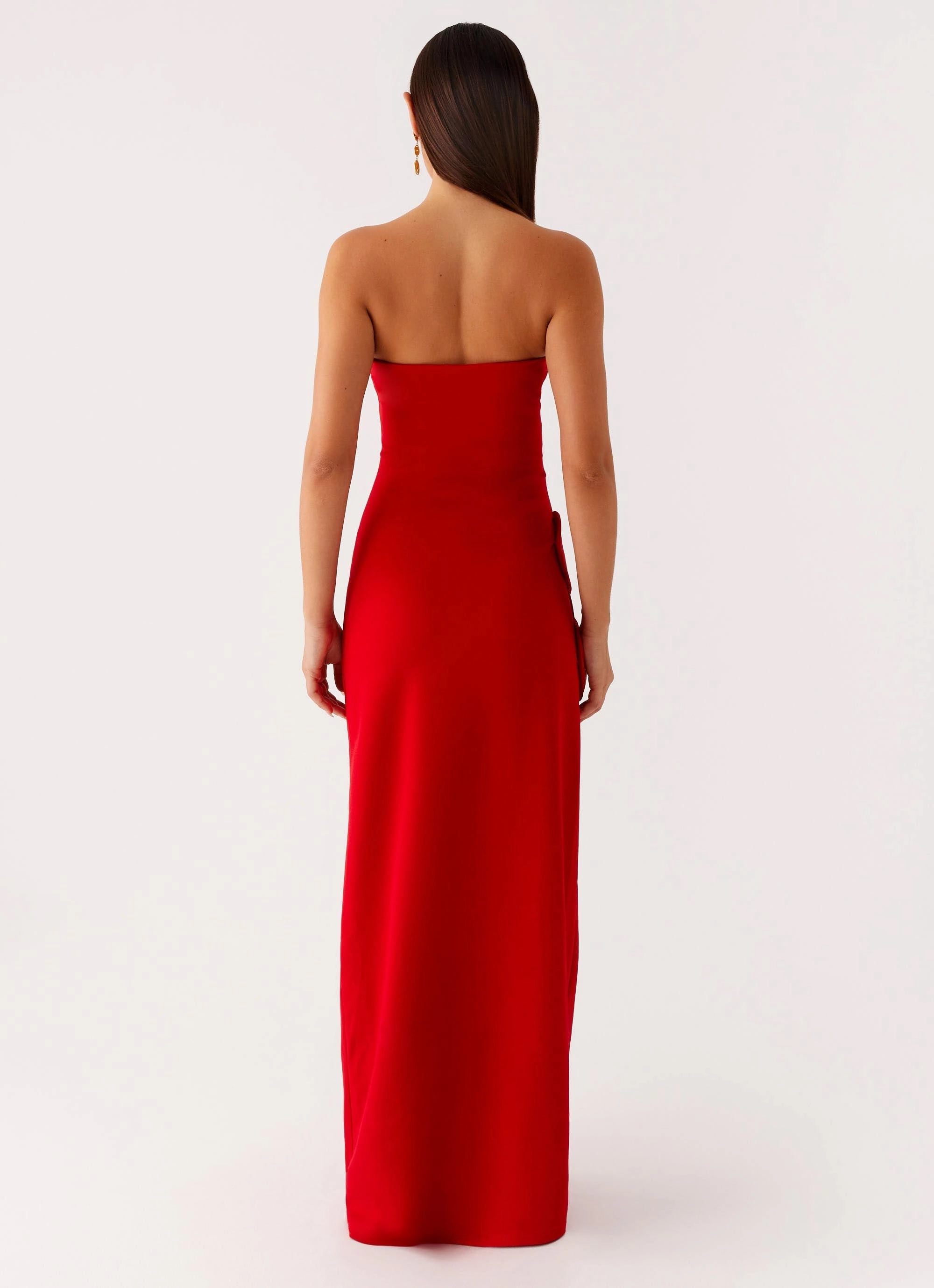 Hilton Strapless Maxi Dress - Red Sleek Flex