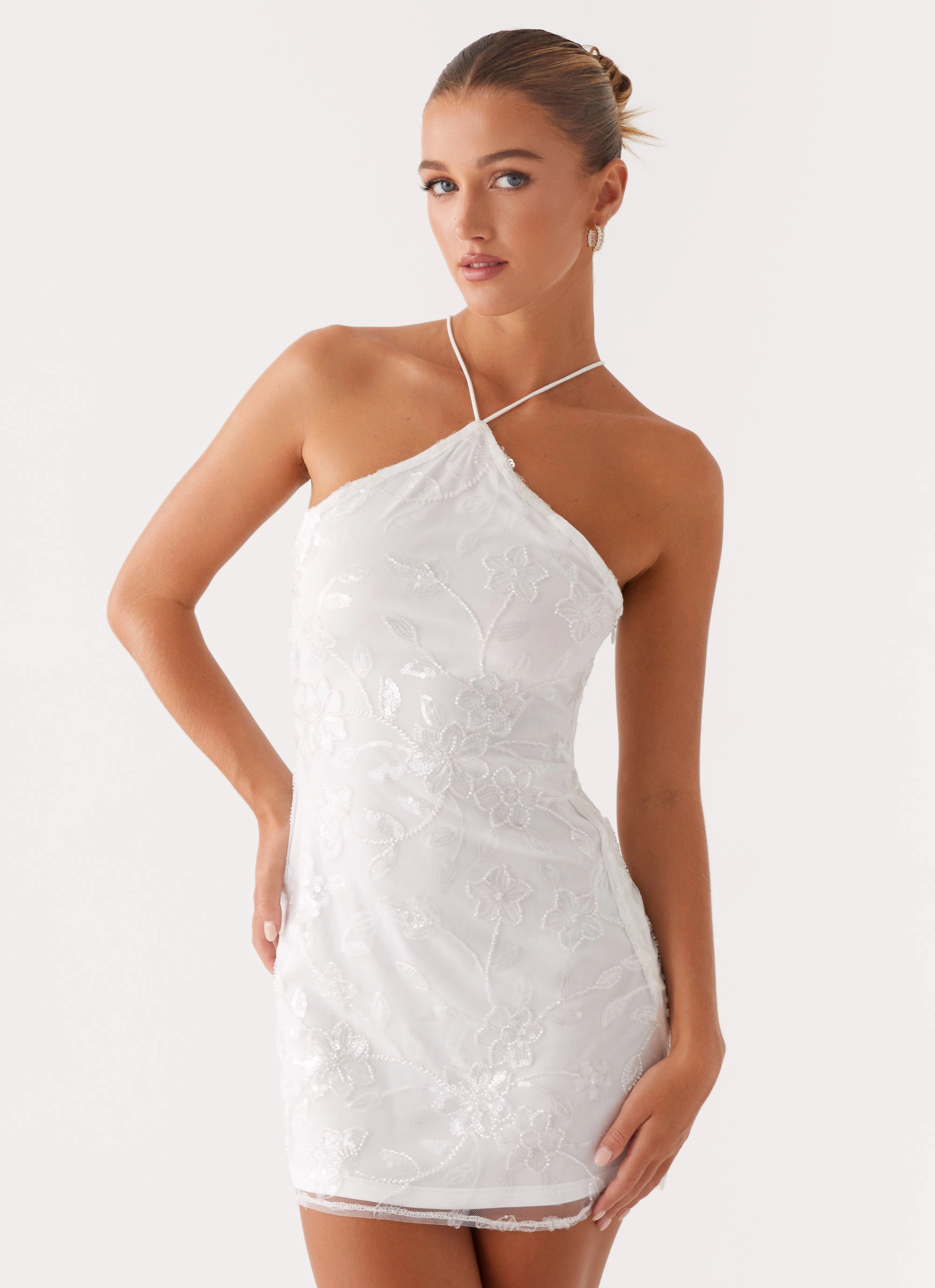 Chilly Day Wear Rumi Beaded Mini Dress - White