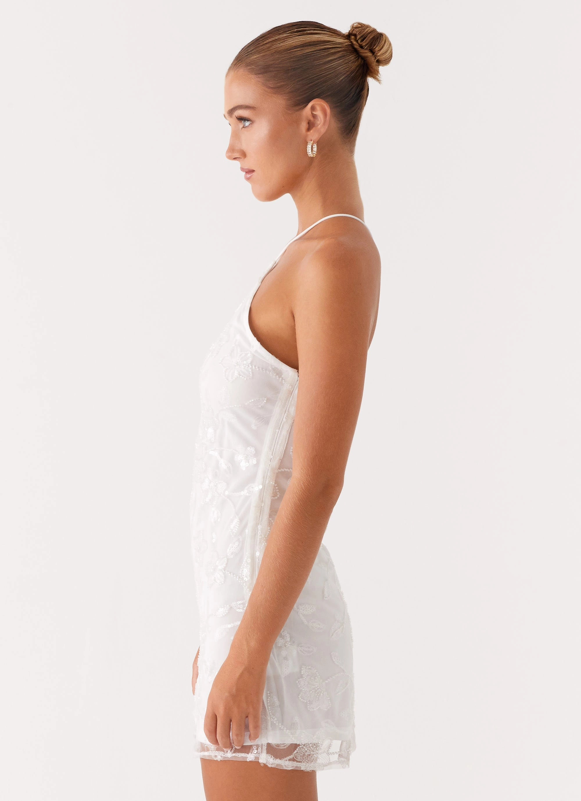 Fresh Style Fall Outfit Rumi Beaded Mini Dress - White