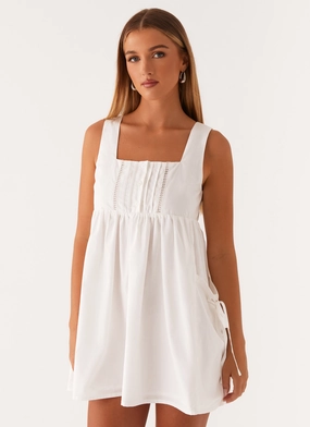 Perfectly Tailored Ottoline Babydoll Mini Dress - White Ottoline Babydoll Mini Dress - White Frayed-Edge Textured Look
