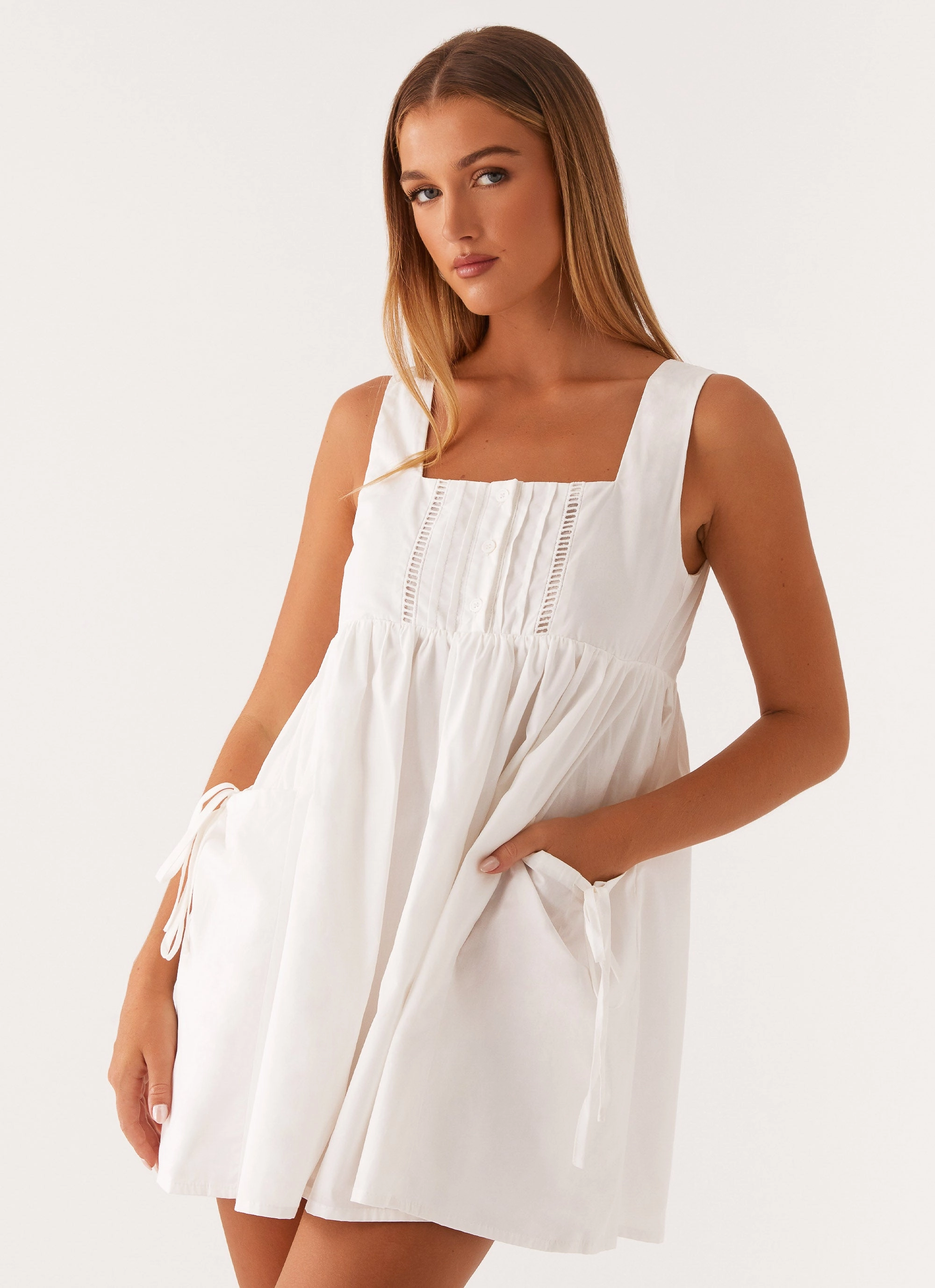 Ottoline Babydoll Mini Dress - White Relaxed and Effortless