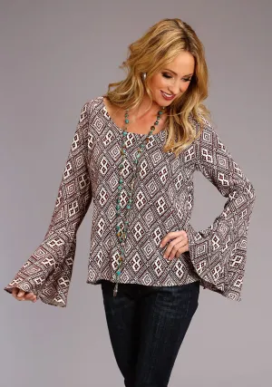 Performance Fabric Stetson Womens Aztec Print Wine/White 100% Rayon L/S Blouse Stetson Womens Aztec Print Wine/White 100% Rayon L/S Blouse Ventilated Back