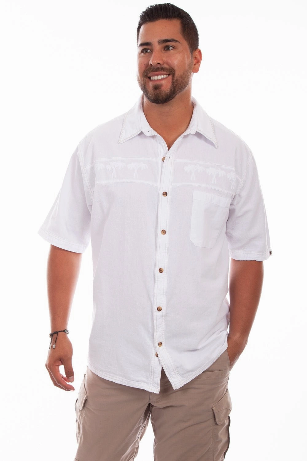 Fitted Shape Interview Ready Scully Mens White 100% Cotton Palm S/S Shirt