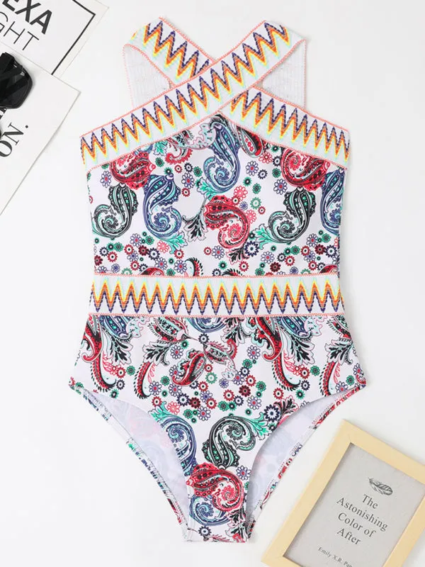 Peris Print Cross Neck One Piece Swimsuit