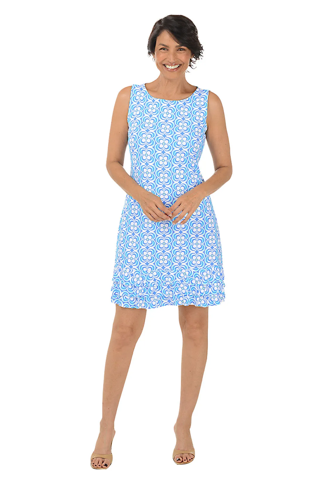 Unisex Option Fashionable Fit Periwinkle Optical Daisy UPF50  Ruffle Dress