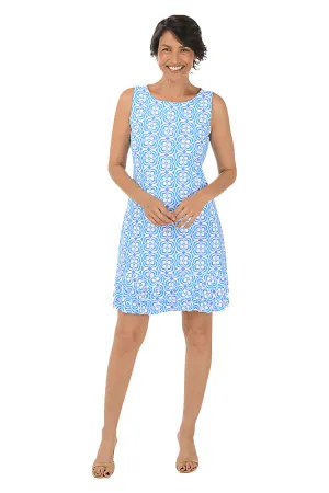 Periwinkle Optical Daisy UPF50  Ruffle Dress Faux Fur Trim Special-Edition Exclusive-Design Periwinkle Optical Daisy UPF50  Ruffle Dress