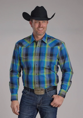 Personalized Touch Roper Mens 2247 Cobalt Plaid Blue 100% Cotton Tall L/S Shirt Geometric Print Structured Collar Roper Mens 2247 Cobalt Plaid Blue 100% Cotton Tall L/S Shirt