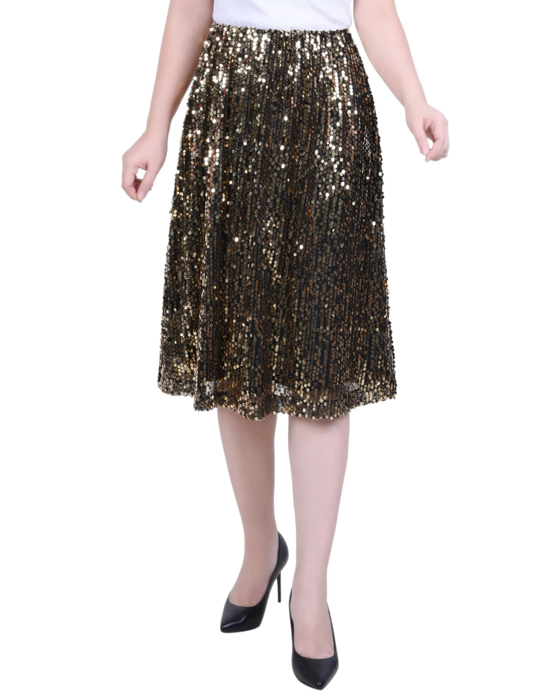 Petite Knee Length Sequined Skirt Satin Touch Layering Piece