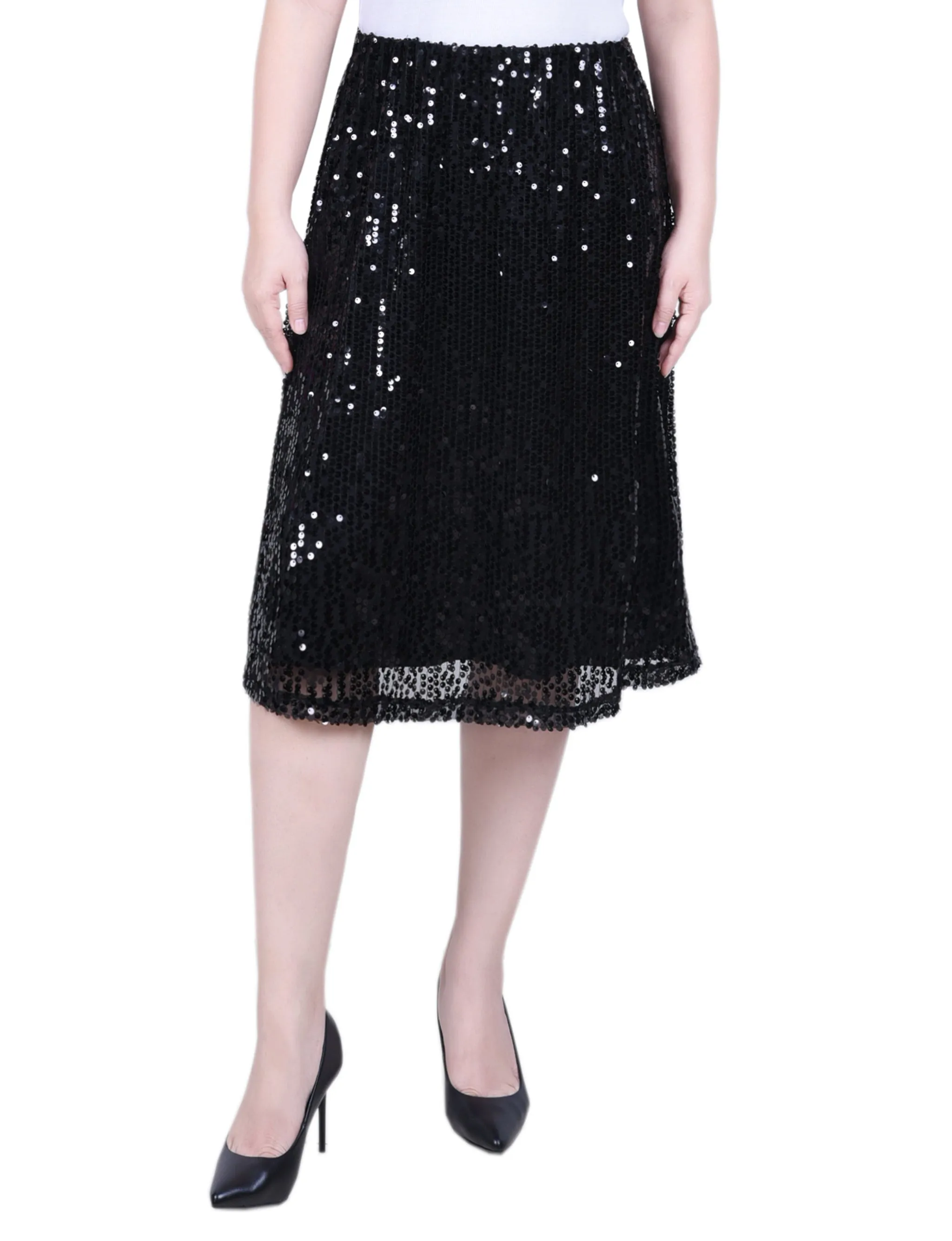 Petite Knee Length Sequined Skirt Vibrant Layer Office Friendly