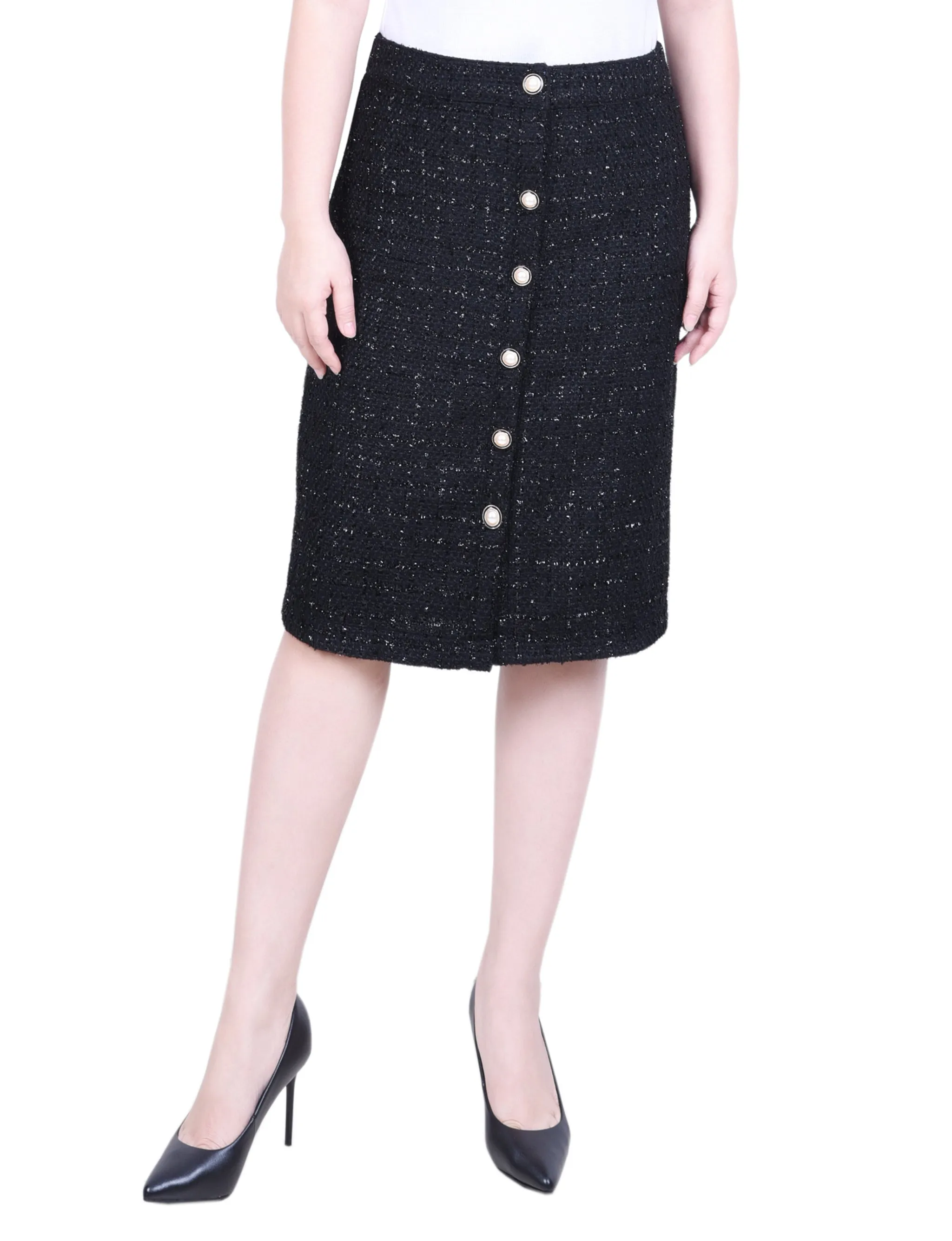 Contemporary Layer Minimal Cut Petite Knee Length Slim Tweed Knit Skirt