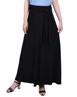 Petite Maxi Skirt With Sash Waist Tie Elegant Tailoring Petite Maxi Skirt With Sash Waist Tie Chic Tailoring Stretchable
