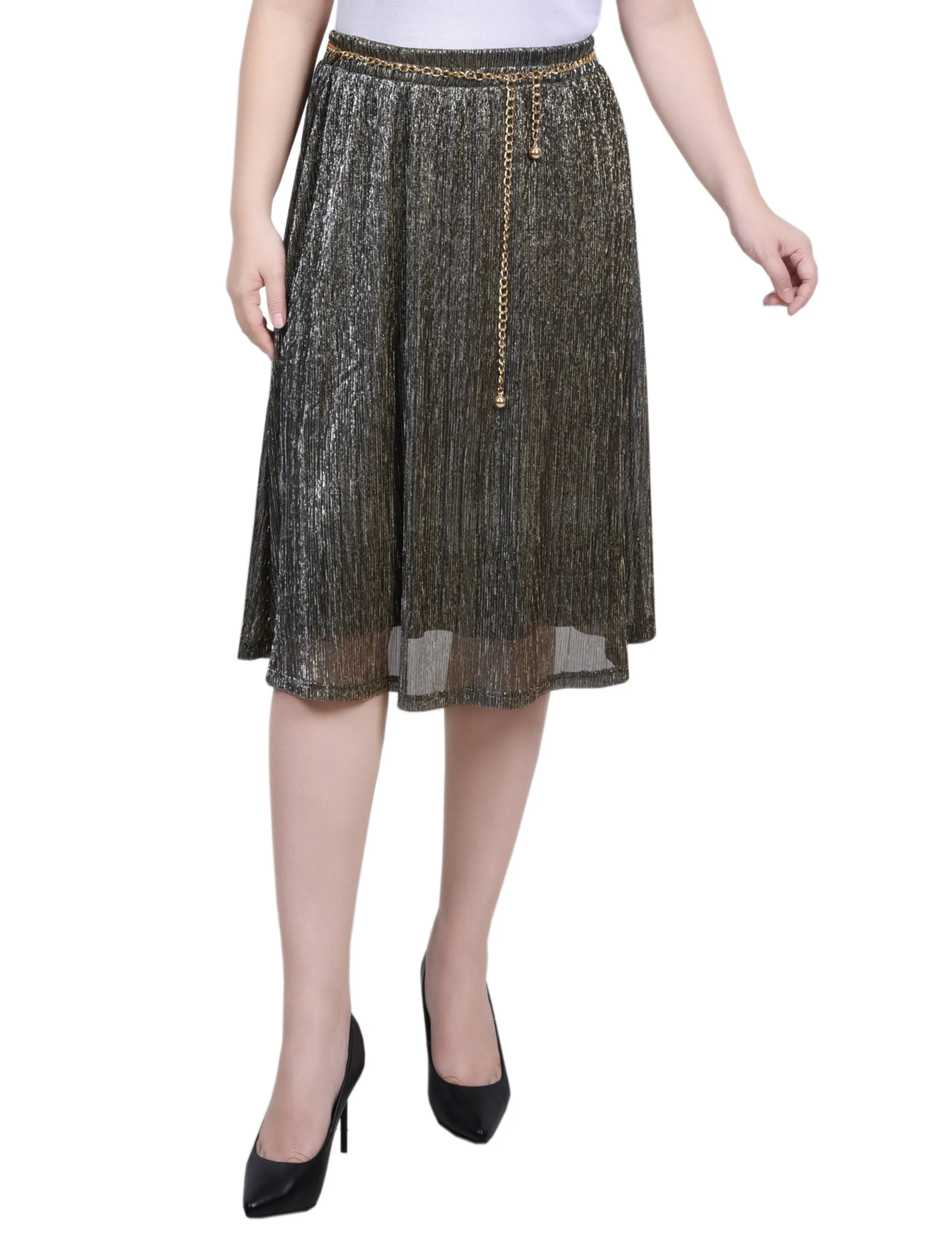 Petite Plisse Mesh Skirt With Belt Drapey Fabric